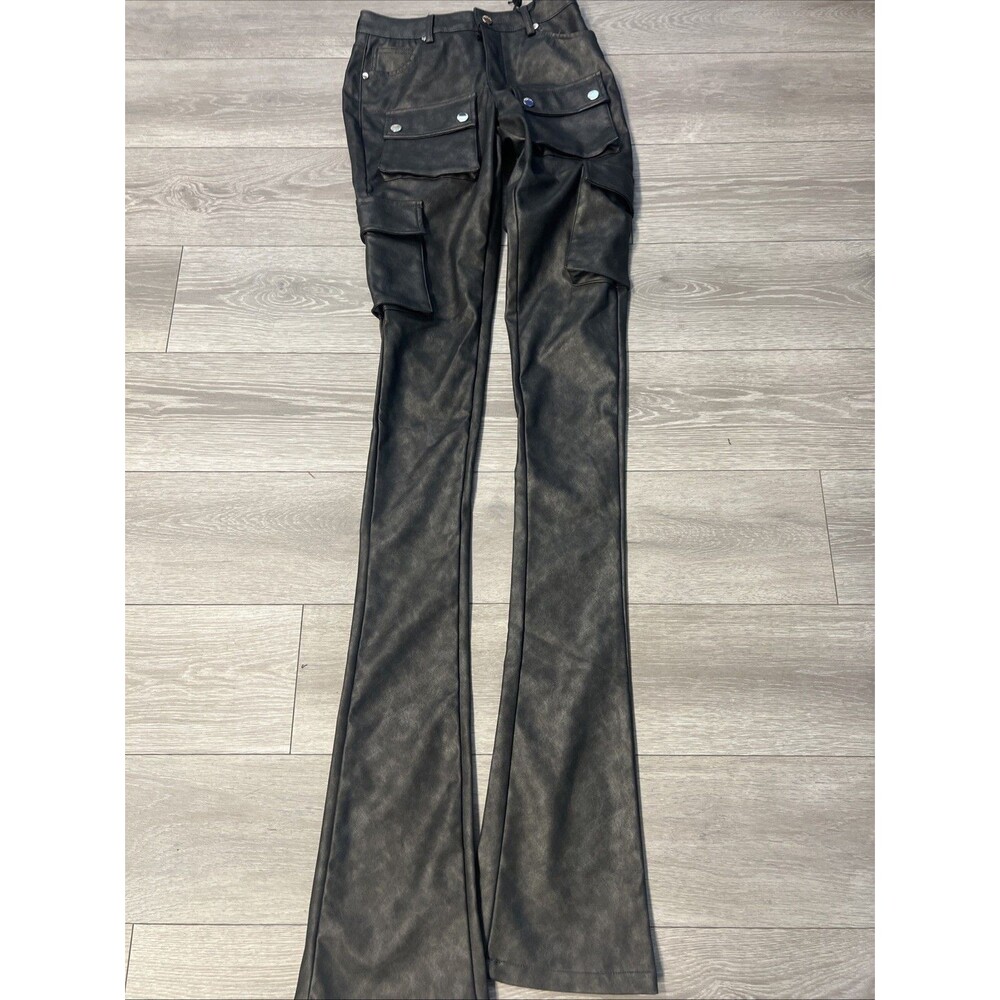 NWT Rockstar Original Women's M Black Cargo Super Stacked PU Pant Flare